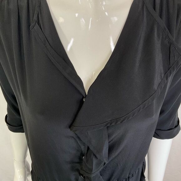 NEW Gerard Darel Black 100% Silk Victorian Ruffle Neck Cocktail Midi Dress 6 - Picture 6 of 15